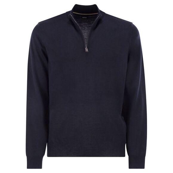 Boss Men Virgin Wool Jumper With Zip Collar